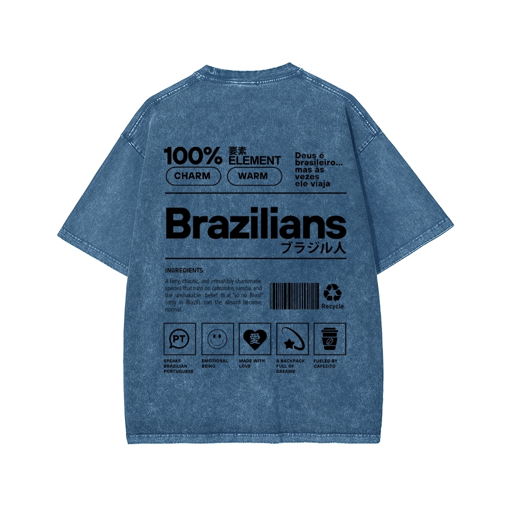 Brazilians Japanese Katakana Front And Back Printing Washed T-shirt