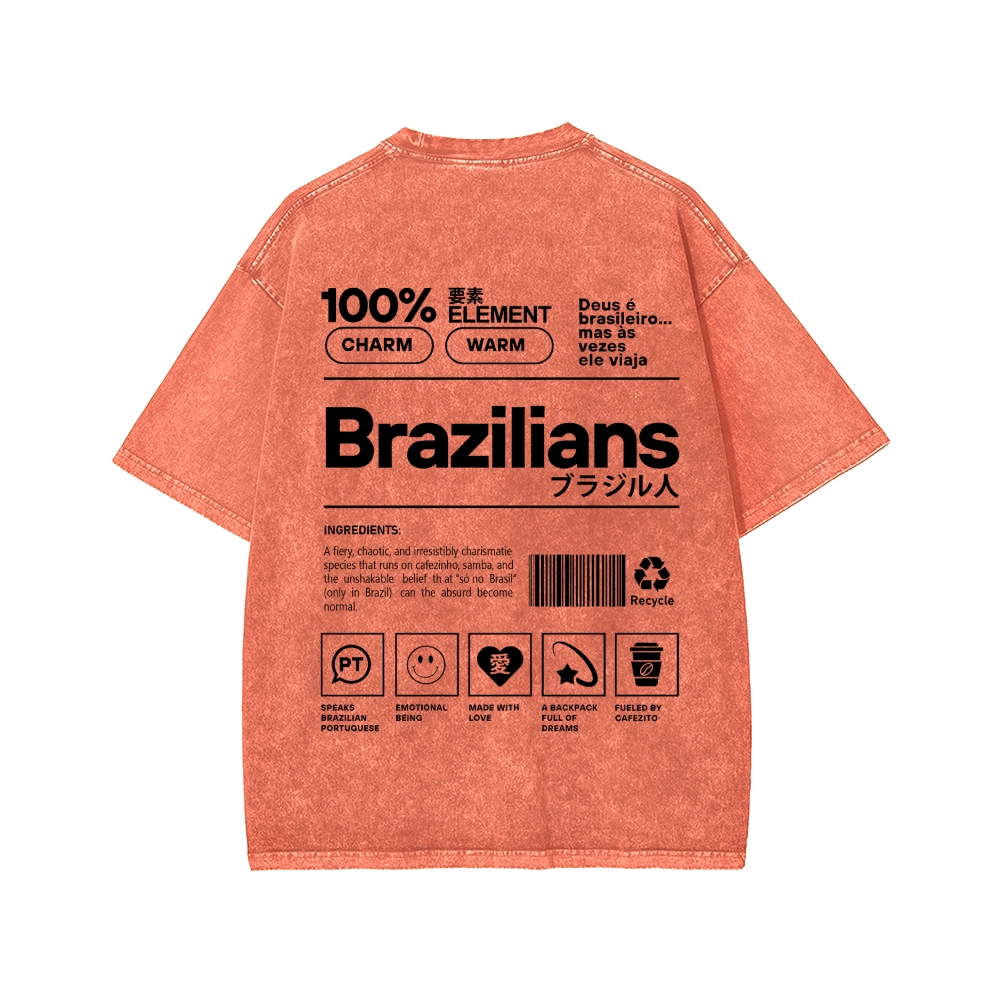 Brazilians Japanese Katakana Front And Back Printing Washed T-shirt