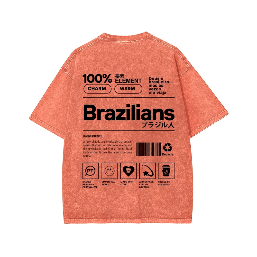 Brazilians Japanese Katakana Front And Back Printing Washed T-shirt