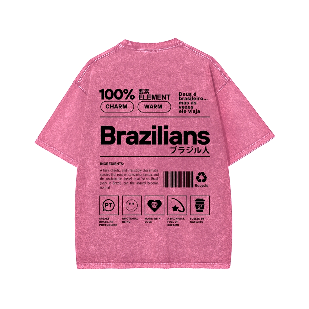 Brazilians Japanese Katakana Front And Back Printing Washed T-shirt