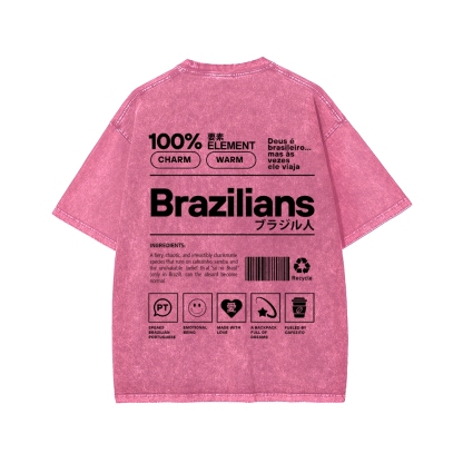 Brazilians Japanese Katakana Front And Back Printing Washed T-shirt
