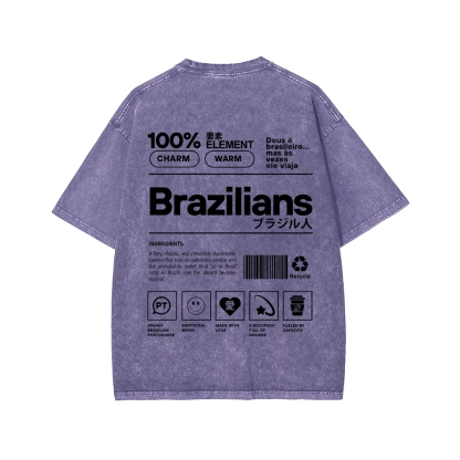 Brazilians Japanese Katakana Front And Back Printing Washed T-shirt