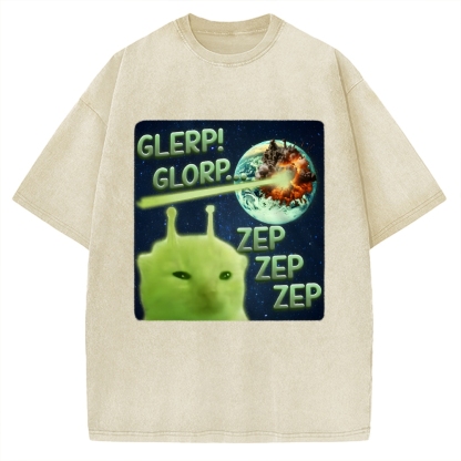Glerp Glorp Funny Alien Cat  Vintage Washed T-shirt
