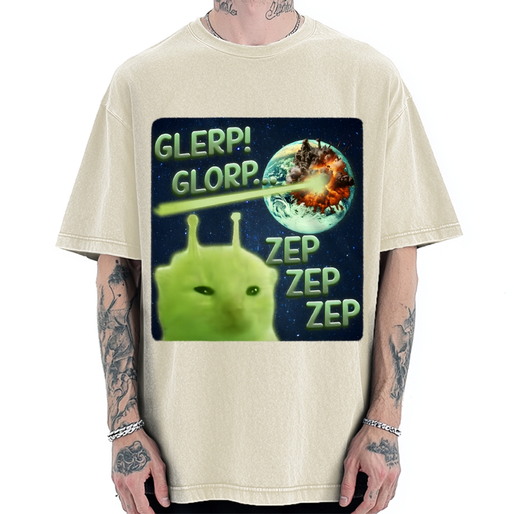 Glerp Glorp Funny Alien Cat  Vintage Washed T-shirt