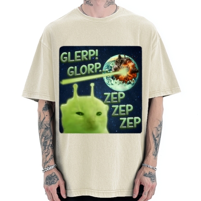 Glerp Glorp Funny Alien Cat  Vintage Washed T-shirt