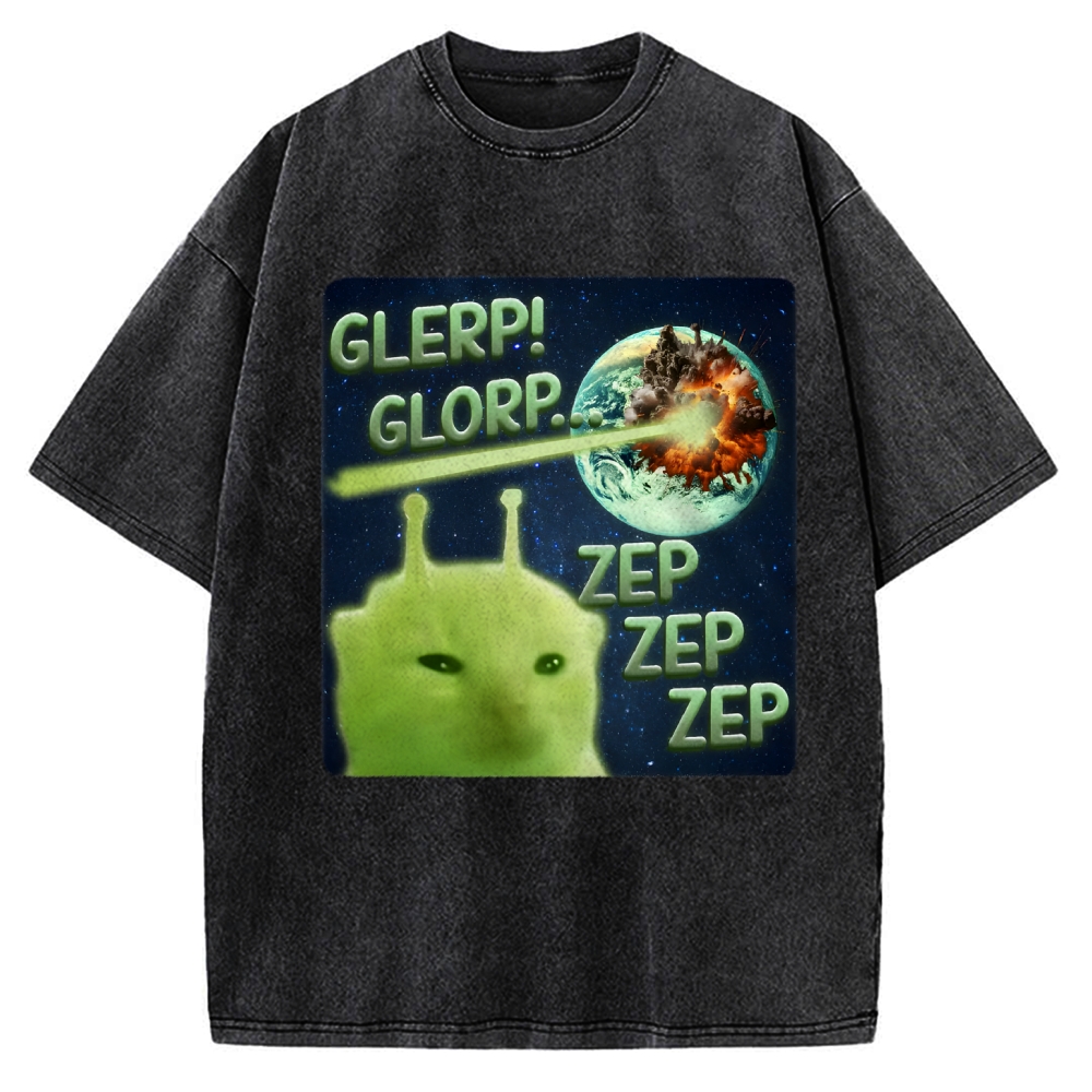 Glerp Glorp Funny Alien Cat  Vintage Washed T-shirt