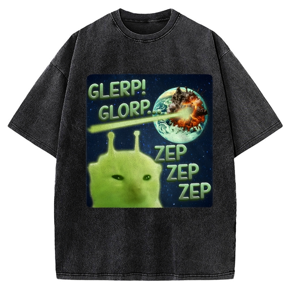 Glerp Glorp Funny Alien Cat  Vintage Washed T-shirt