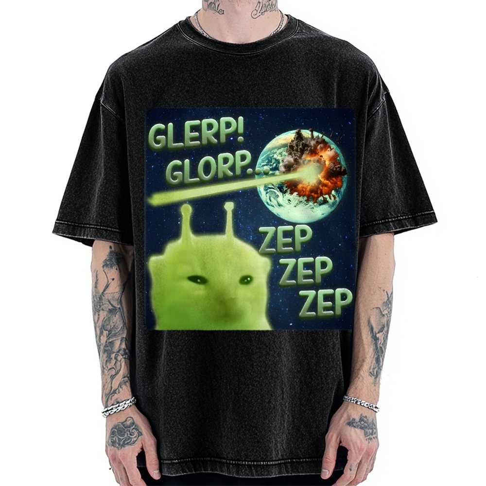 Glerp Glorp Funny Alien Cat  Vintage Washed T-shirt