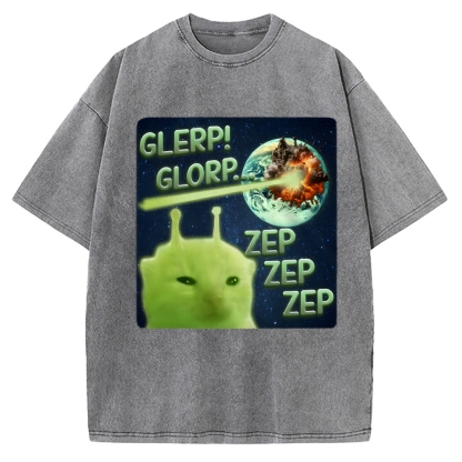 Glerp Glorp Funny Alien Cat  Vintage Washed T-shirt