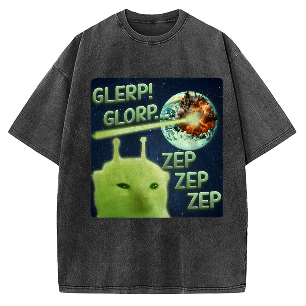 Glerp Glorp Funny Alien Cat  Vintage Washed T-shirt