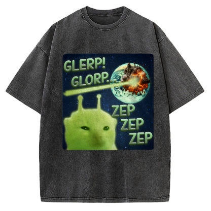 Glerp Glorp Funny Alien Cat  Vintage Washed T-shirt