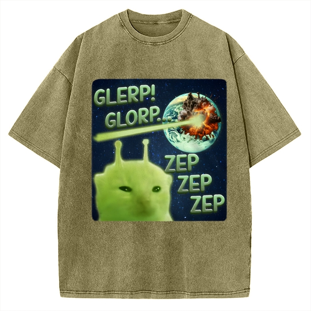 Glerp Glorp Funny Alien Cat  Vintage Washed T-shirt