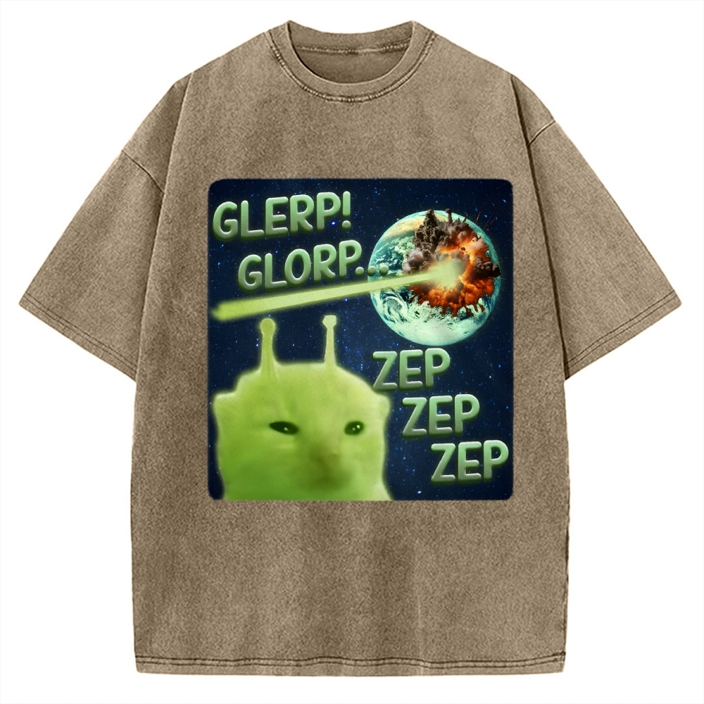 Glerp Glorp Funny Alien Cat  Vintage Washed T-shirt