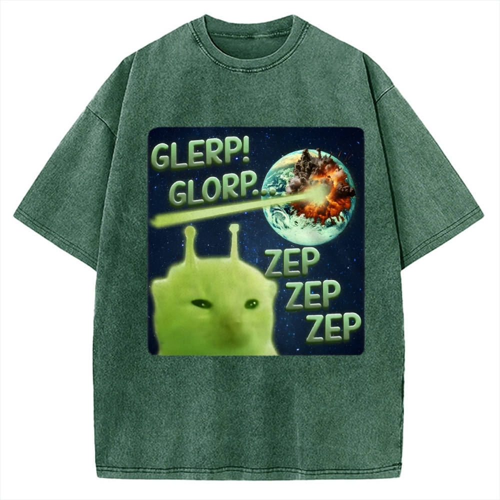 Glerp Glorp Funny Alien Cat  Vintage Washed T-shirt