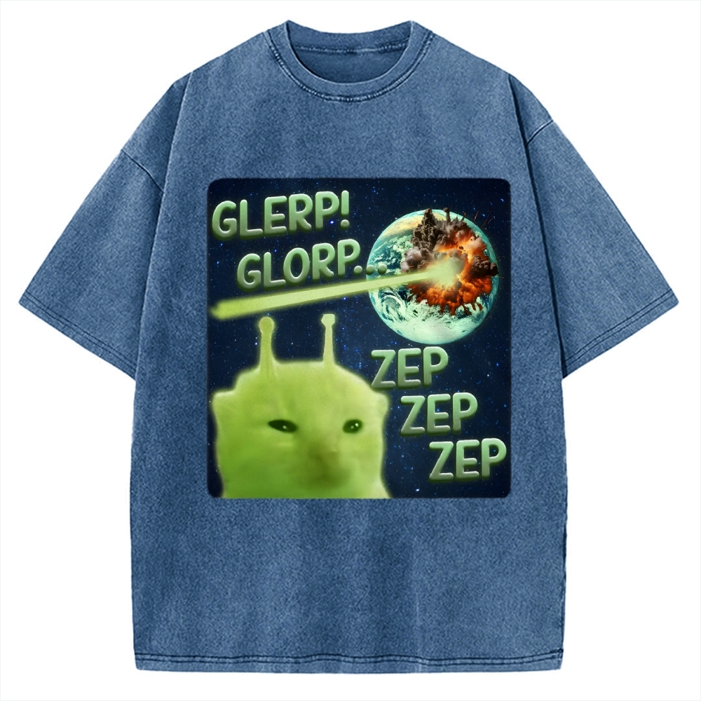 Glerp Glorp Funny Alien Cat  Vintage Washed T-shirt