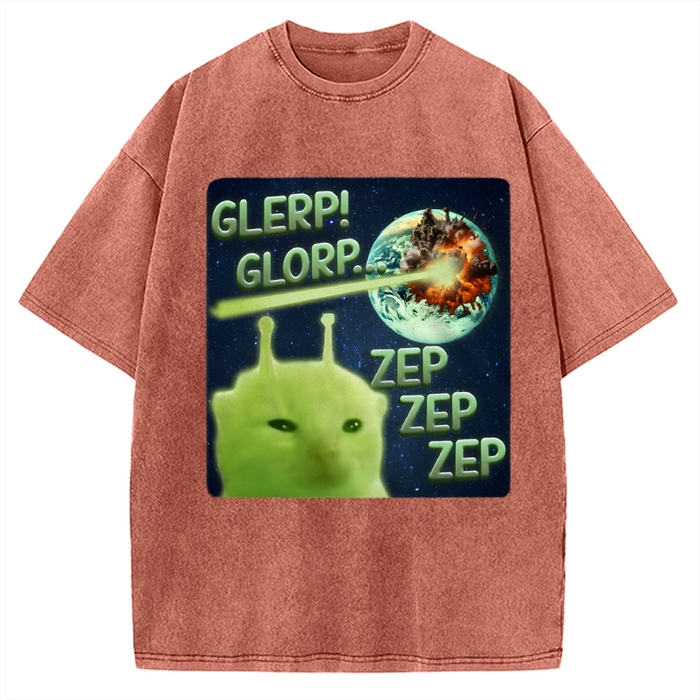 Glerp Glorp Funny Alien Cat  Vintage Washed T-shirt