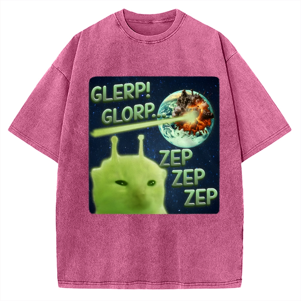 Glerp Glorp Funny Alien Cat  Vintage Washed T-shirt