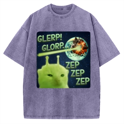 Glerp Glorp Funny Alien Cat  Vintage Washed T-shirt