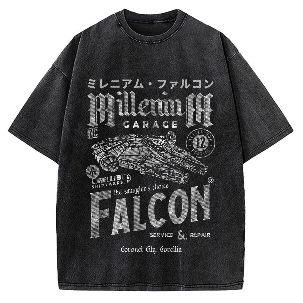 Millennium Falcon Japanese Katakana Vintage Washed T-shirt