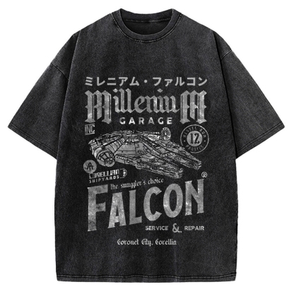 Millennium Falcon Japanese Katakana Vintage Washed T-shirt