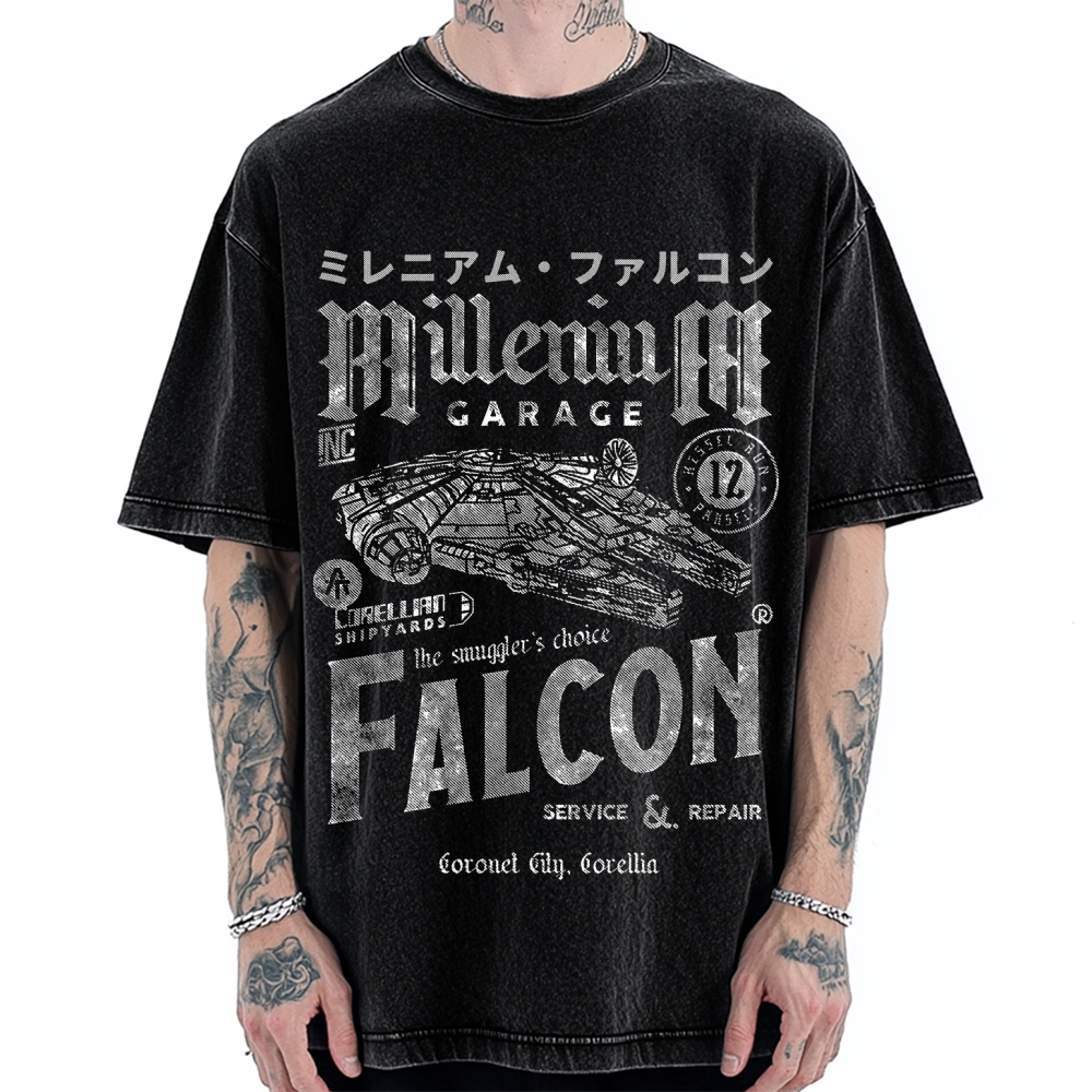 Millennium Falcon Japanese Katakana Vintage Washed T-shirt