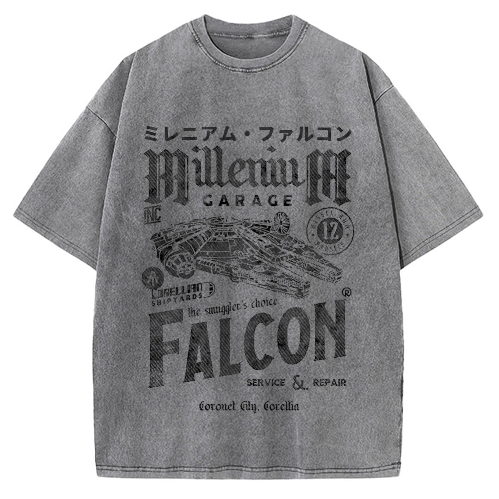 Millennium Falcon Japanese Katakana Vintage Washed T-shirt