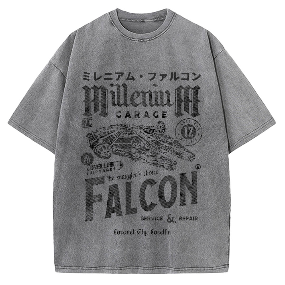 Millennium Falcon Japanese Katakana Vintage Washed T-shirt