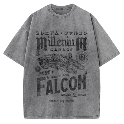 Millennium Falcon Japanese Katakana Vintage Washed T-shirt