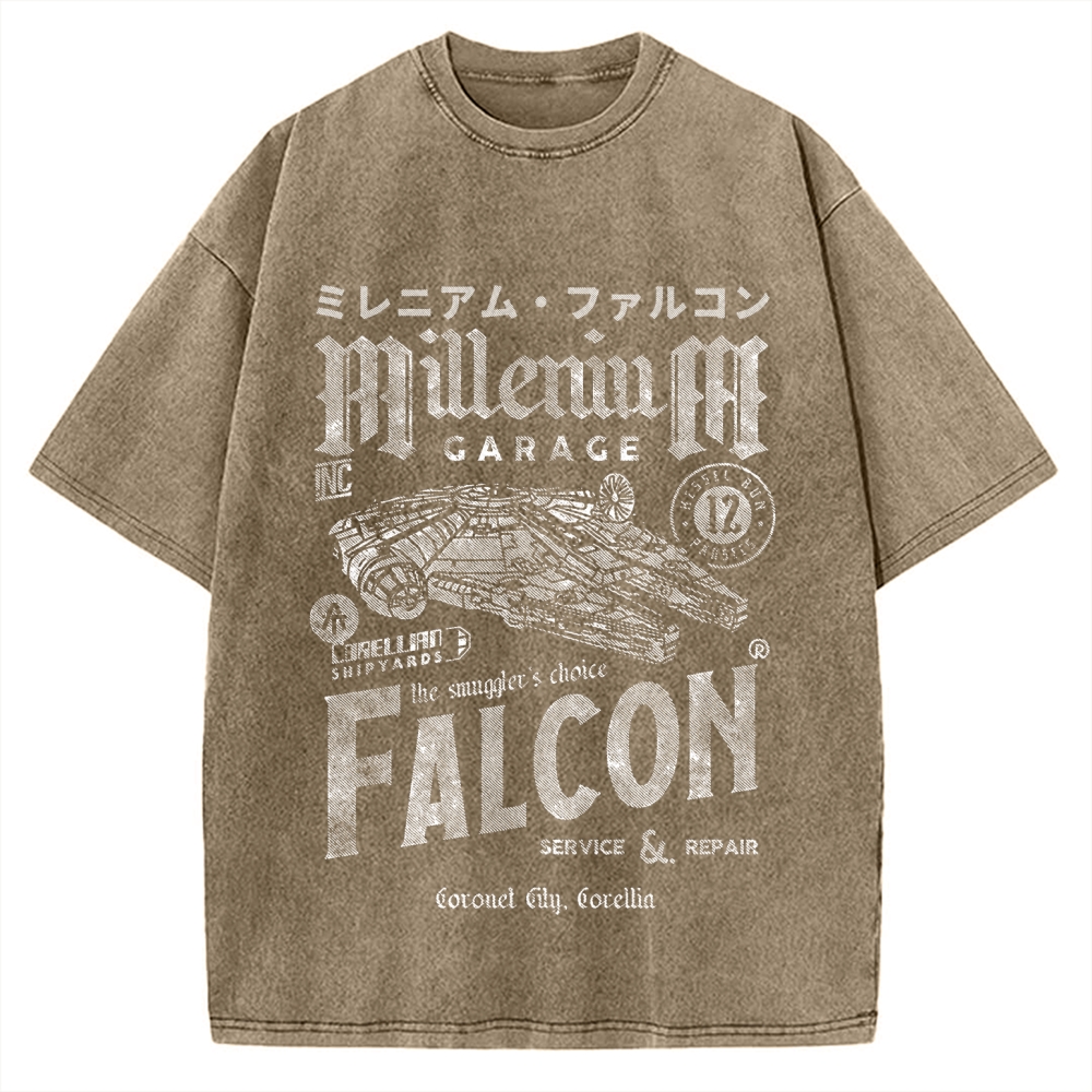 Millennium Falcon Japanese Katakana Vintage Washed T-shirt