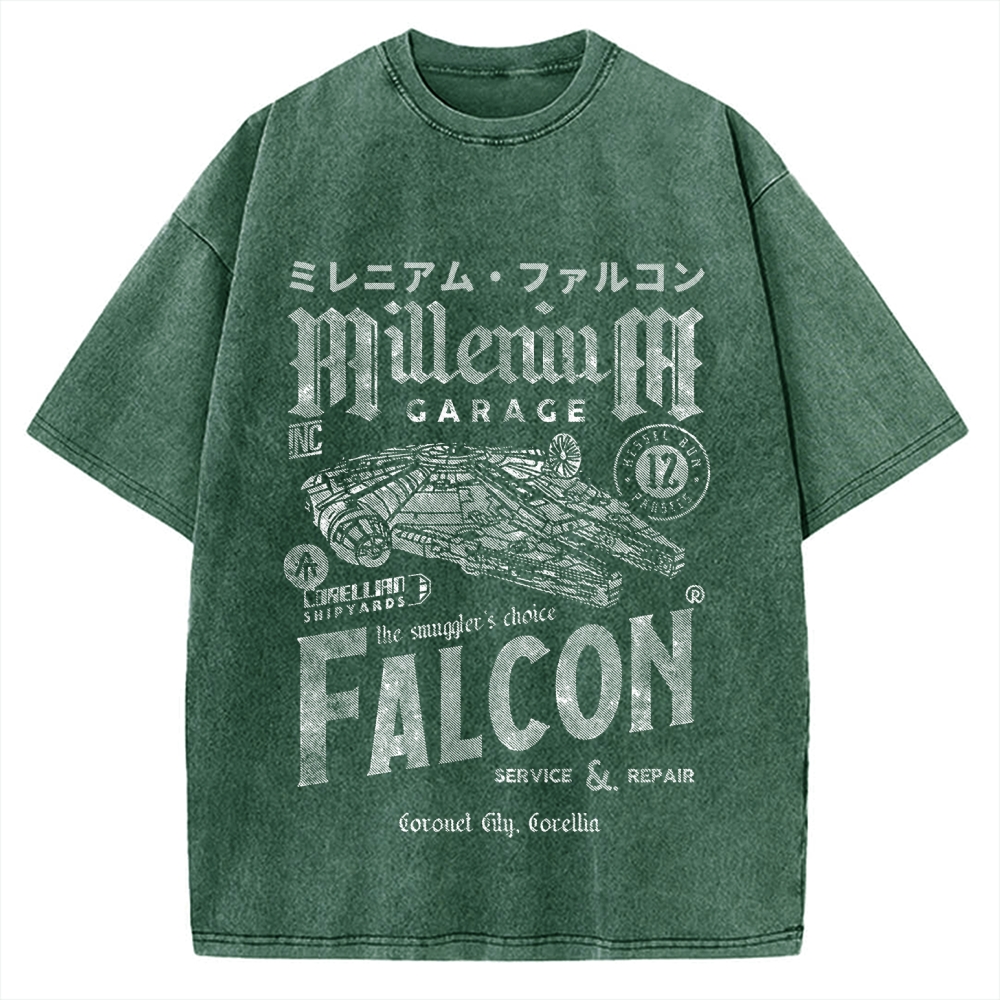 Millennium Falcon Japanese Katakana Vintage Washed T-shirt