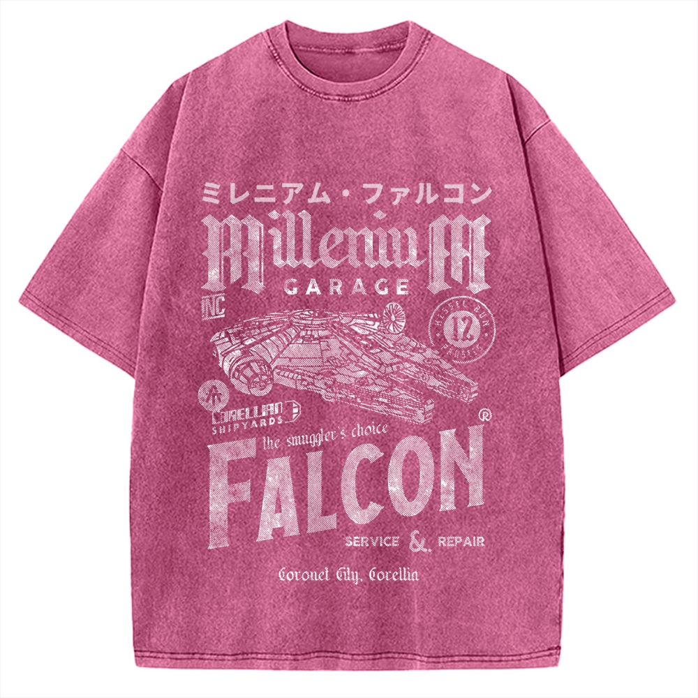 Millennium Falcon Japanese Katakana Vintage Washed T-shirt