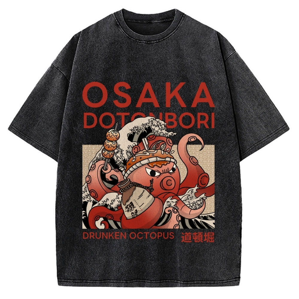 Osaka Dotonbori Drunken Octopus Vintage Washed T-shirt