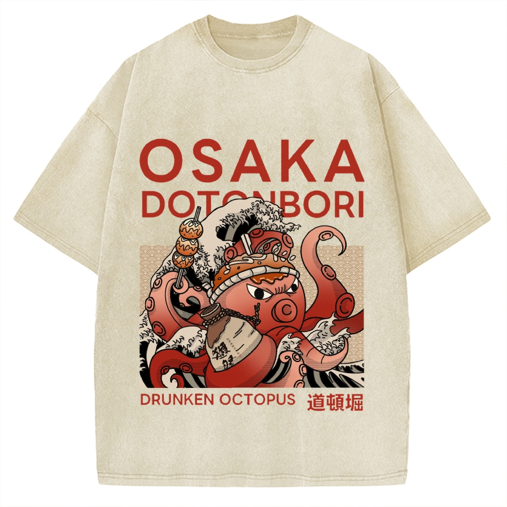 Osaka Dotonbori Drunken Octopus Vintage Washed T-shirt