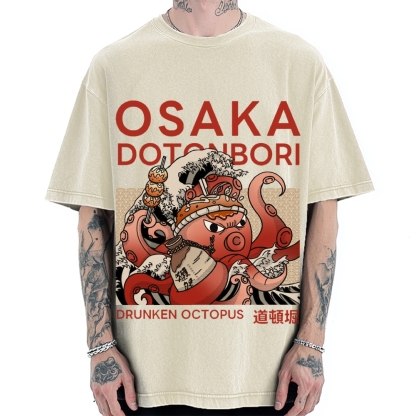 Osaka Dotonbori Drunken Octopus Vintage Washed T-shirt