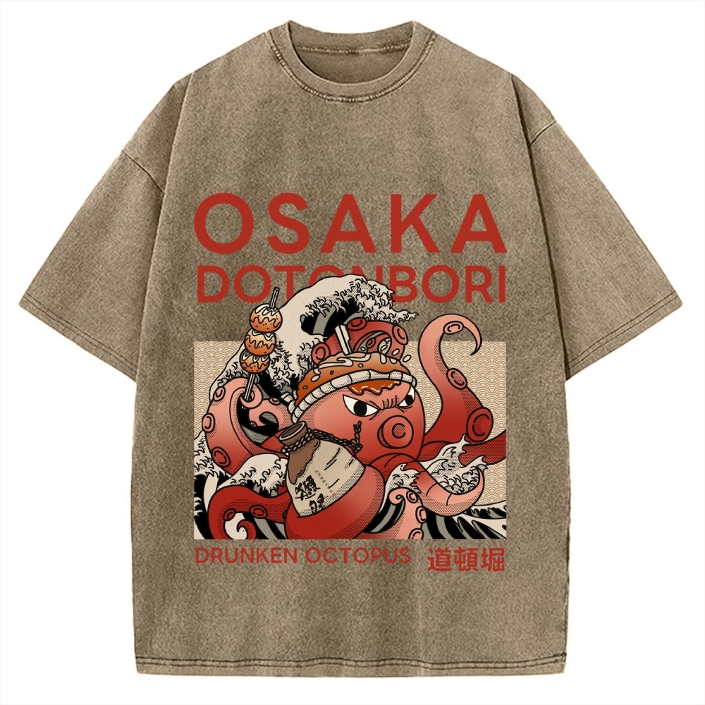 Osaka Dotonbori Drunken Octopus Vintage Washed T-shirt
