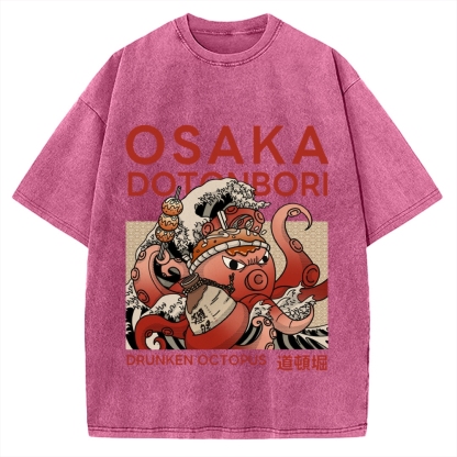 Osaka Dotonbori Drunken Octopus Vintage Washed T-shirt
