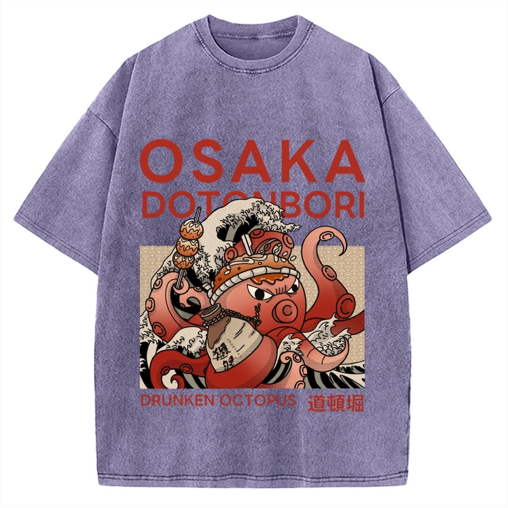 Osaka Dotonbori Drunken Octopus Vintage Washed T-shirt