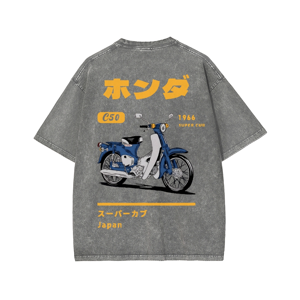 Honda C50 Super Cub Motorcycle Front And Back Printing Washed T-shirt