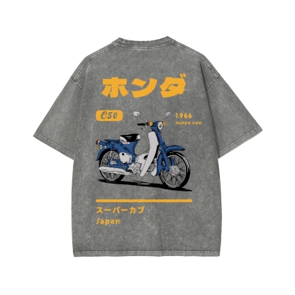Honda C50 Super Cub Motorcycle Front And Back Printing Washed T-shirt
