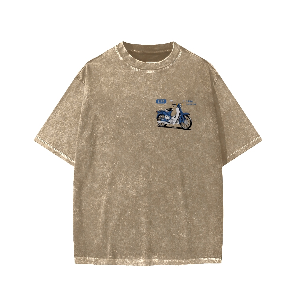 Honda C50 Super Cub Motorcycle Front And Back Printing Washed T-shirt