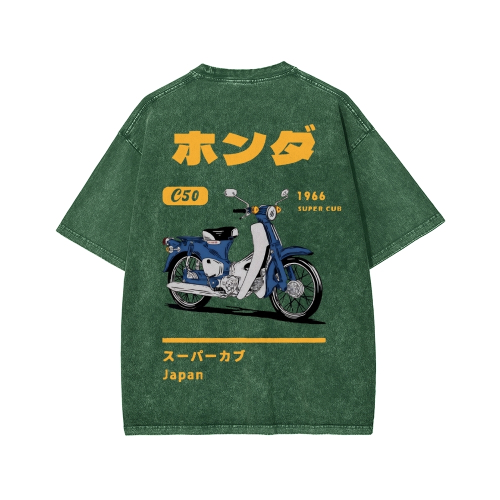 Honda C50 Super Cub Motorcycle Front And Back Printing Washed T-shirt