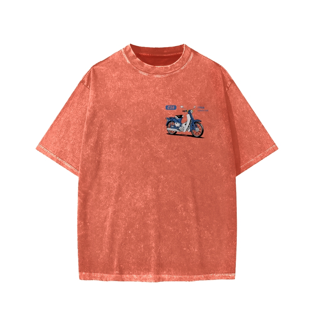 Honda C50 Super Cub Motorcycle Front And Back Printing Washed T-shirt