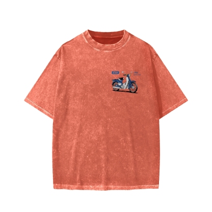 Honda C50 Super Cub Motorcycle Front And Back Printing Washed T-shirt