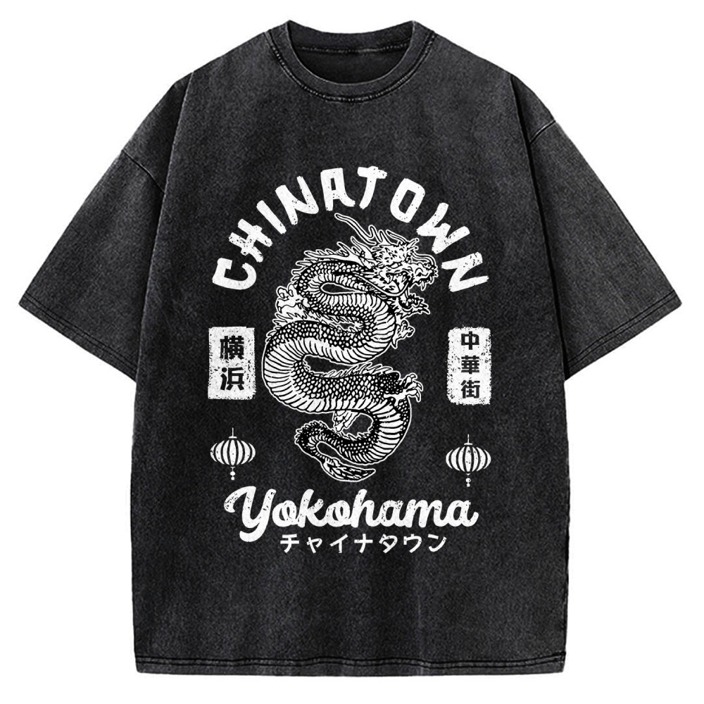 Yokohama Japan Chinese Dragon Vintage Washed T-shirt