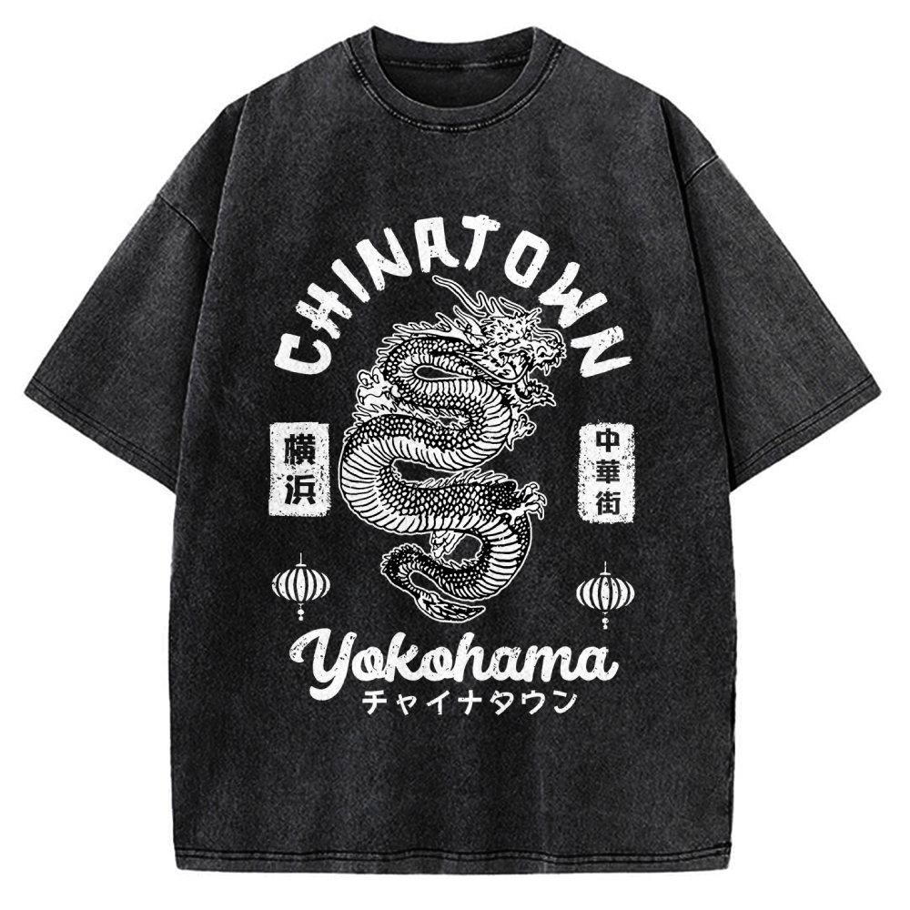 Yokohama Japan Chinese Dragon Vintage Washed T-shirt