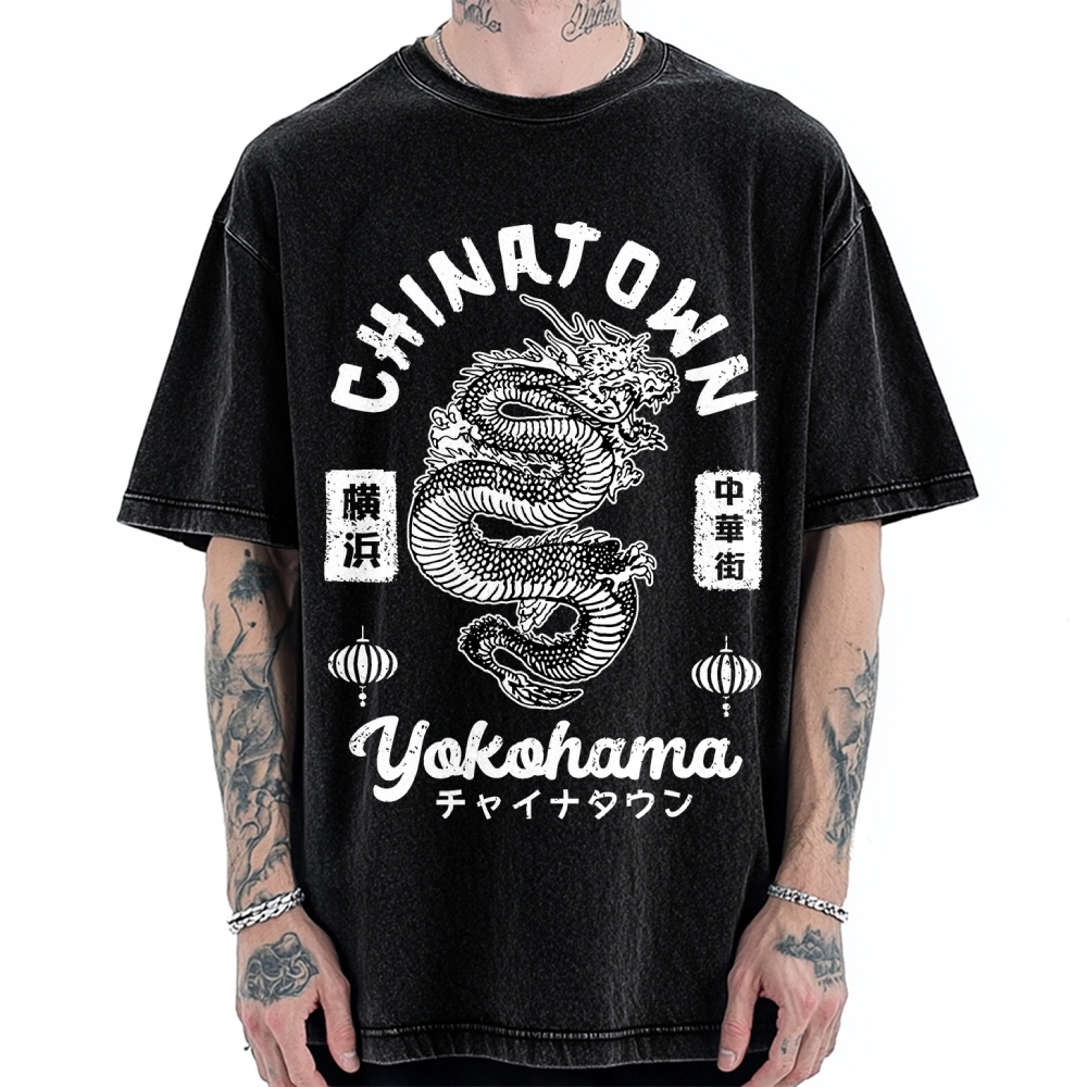 Yokohama Japan Chinese Dragon Vintage Washed T-shirt