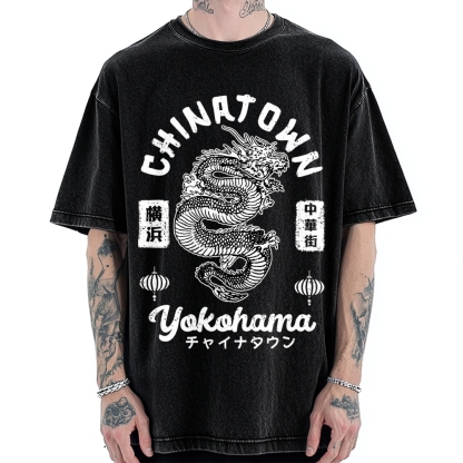 Yokohama Japan Chinese Dragon Vintage Washed T-shirt
