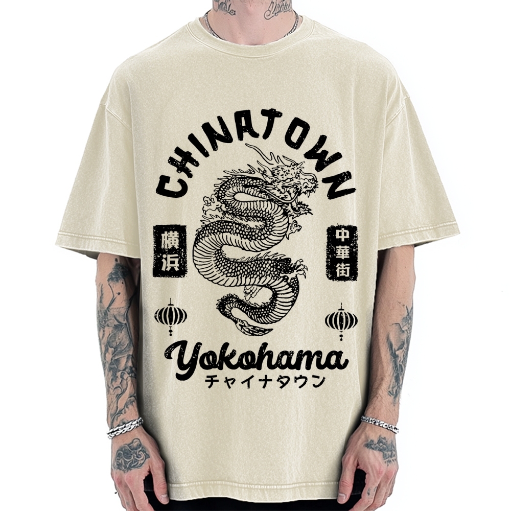 Yokohama Japan Chinese Dragon Vintage Washed T-shirt
