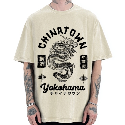 Yokohama Japan Chinese Dragon Vintage Washed T-shirt
