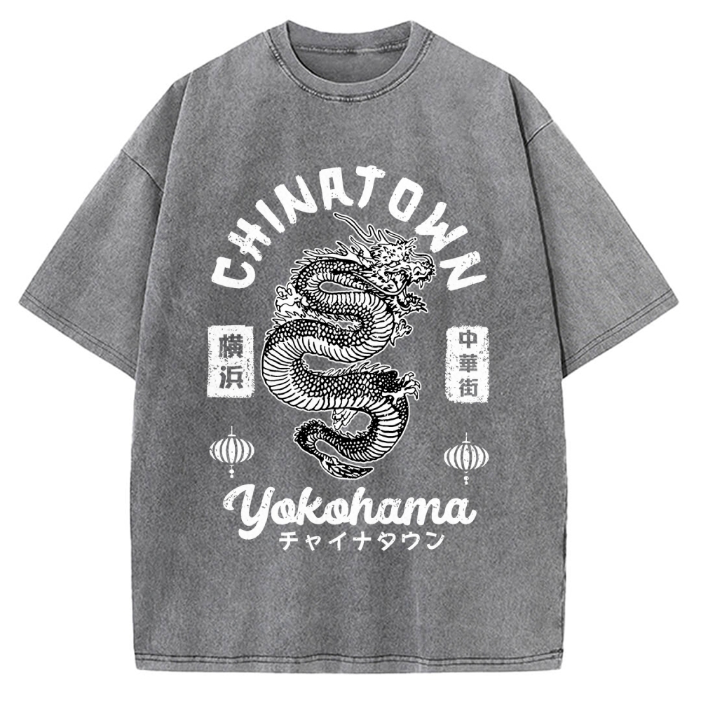 Yokohama Japan Chinese Dragon Vintage Washed T-shirt